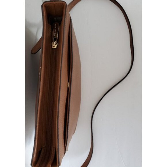 Michael Kors Timeless Saffiano Tan Leather Crossbody Messenger Bag Zip Closure - Picture 8 of 13